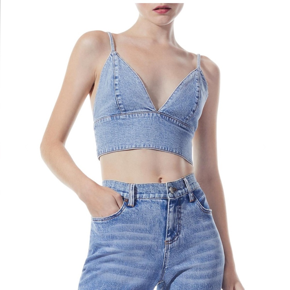 Alice + Olivia Denim Carly Triangle Crop Top (size 2) NWOT